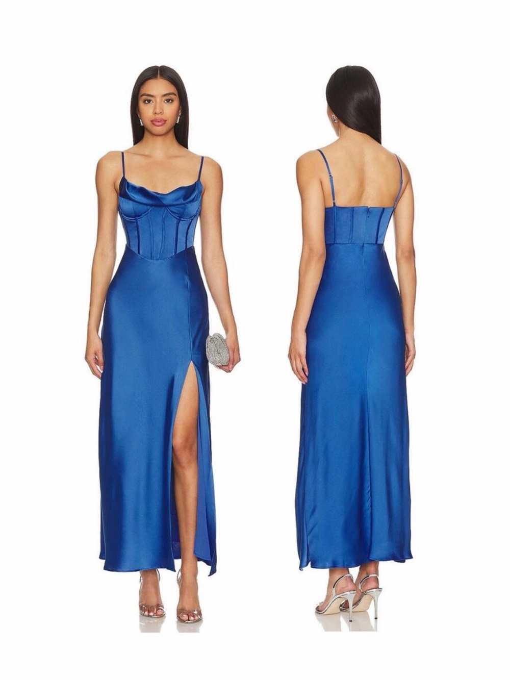 ASTR the Label Cannes Corset Maxi Dress Satin Party Formal Evening Prom Blue M